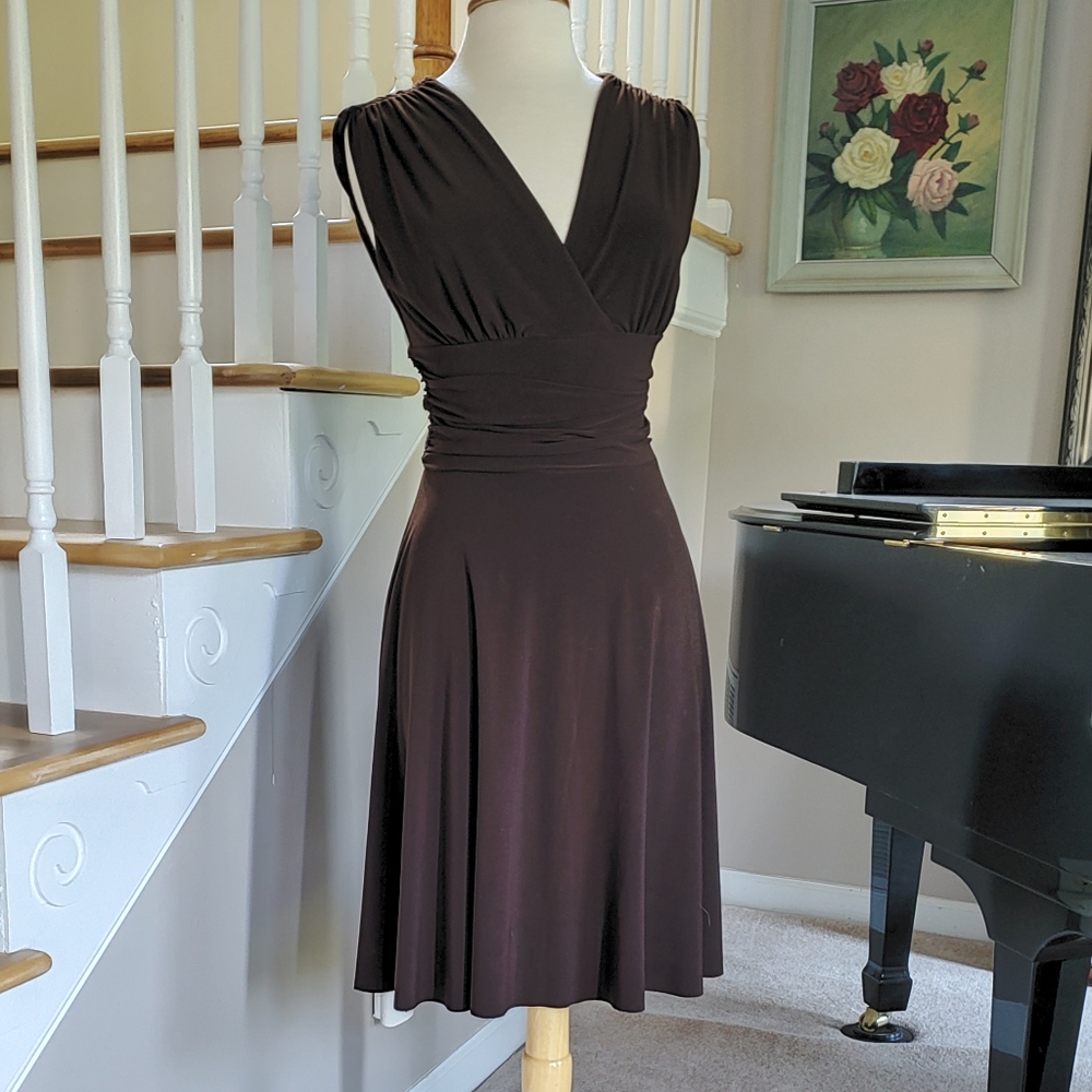 Chocolate V Neck Fit n Flare Dress